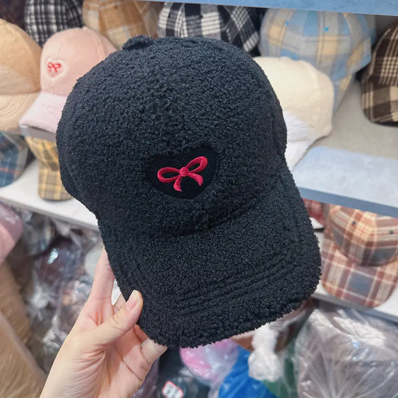 White Furry Bow Baseball Cap for Women — feature 5