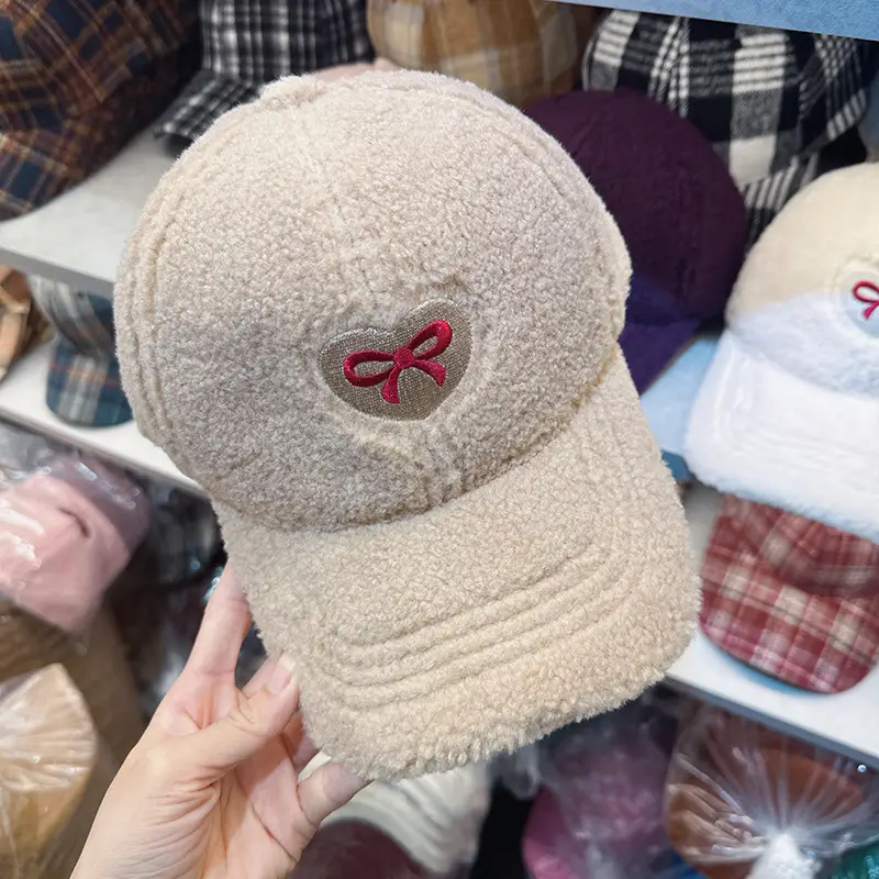 White Furry Bow Baseball Cap for Women - Image 4