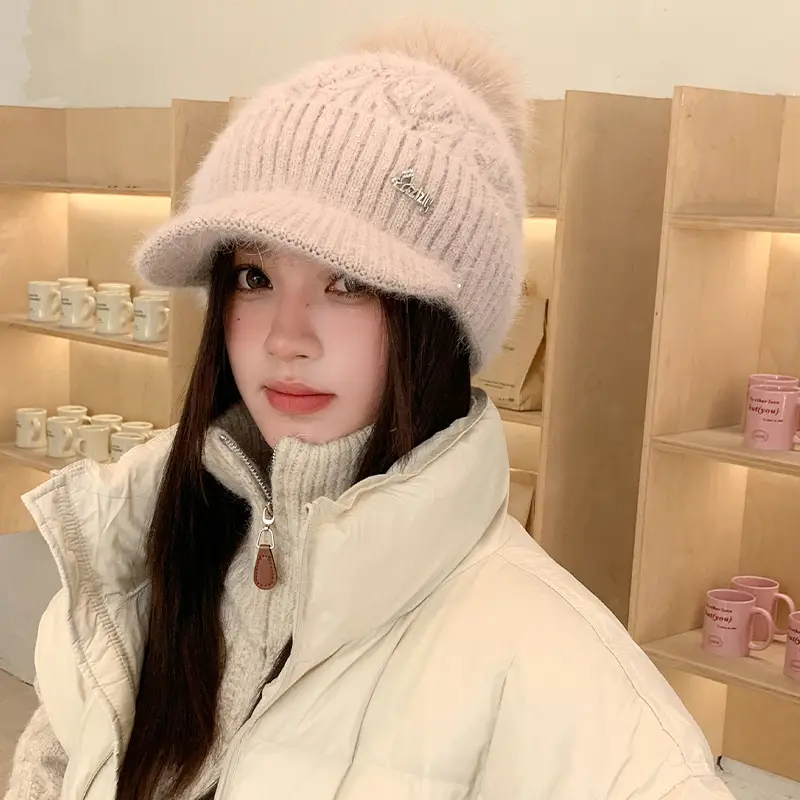 Women Knitted Duckbill Cap Winter Fleece Lined Warm - Image 7