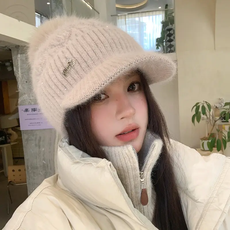 Women Knitted Duckbill Cap Winter Fleece Lined Warm - Image 8
