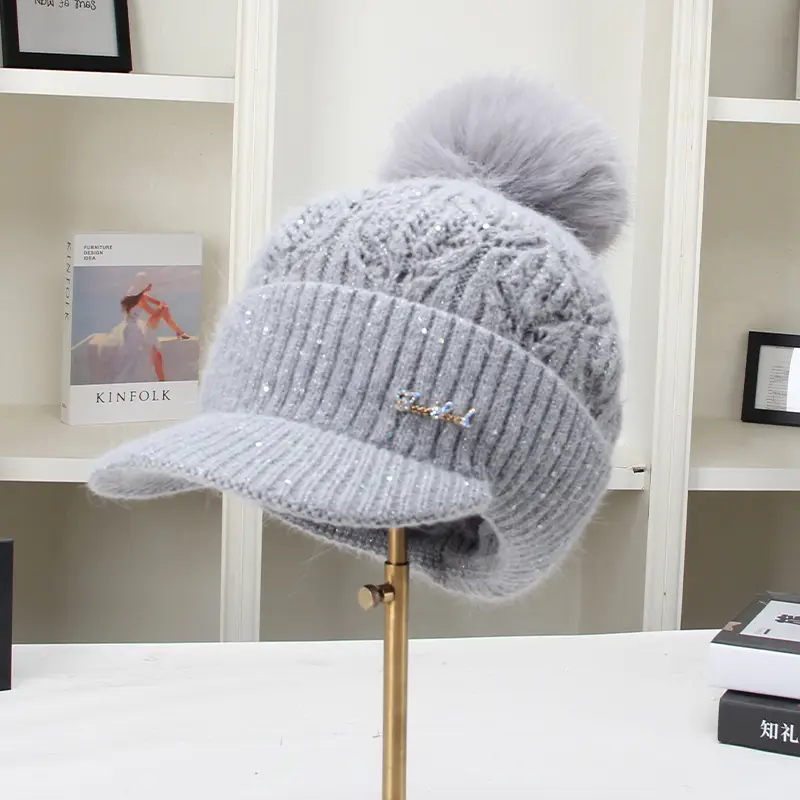 Women Knitted Duckbill Cap Winter Fleece Lined Warm - Image 9