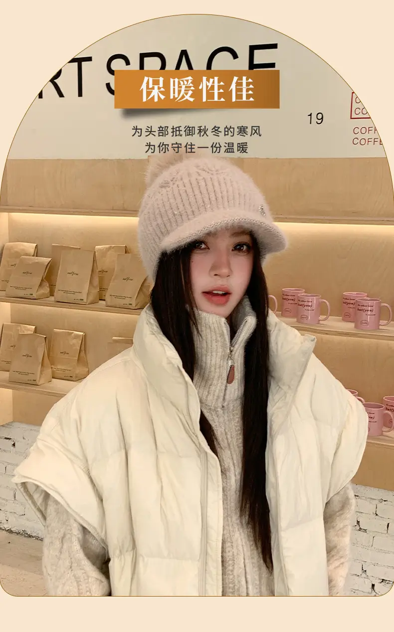 Women Knitted Duckbill Cap Winter Fleece Lined Warm — feature 6