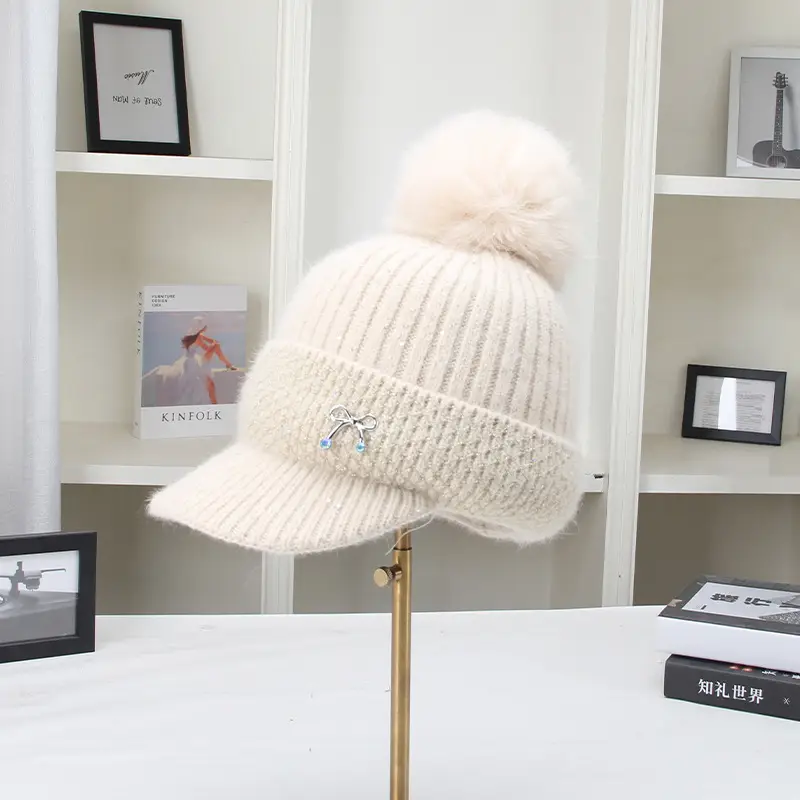 Women Knitted Duckbill Cap Winter Fleece Lined Warm - Image 3