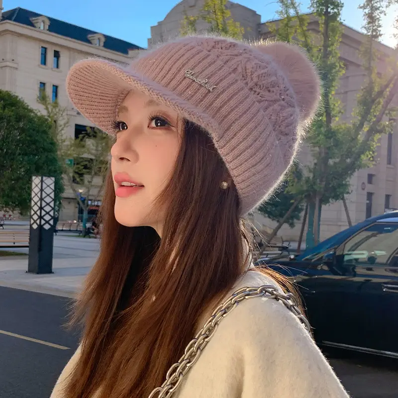 Women Knitted Duckbill Cap Winter Fleece Lined Warm - Image 4