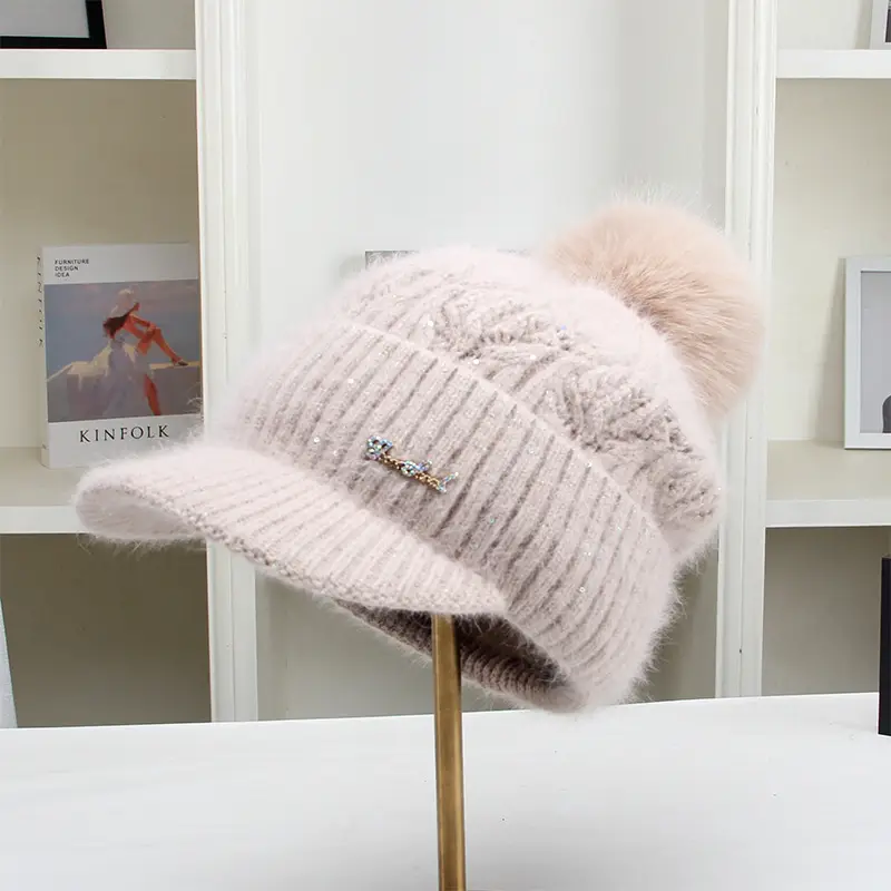Women Knitted Duckbill Cap Winter Fleece Lined Warm - Image 5