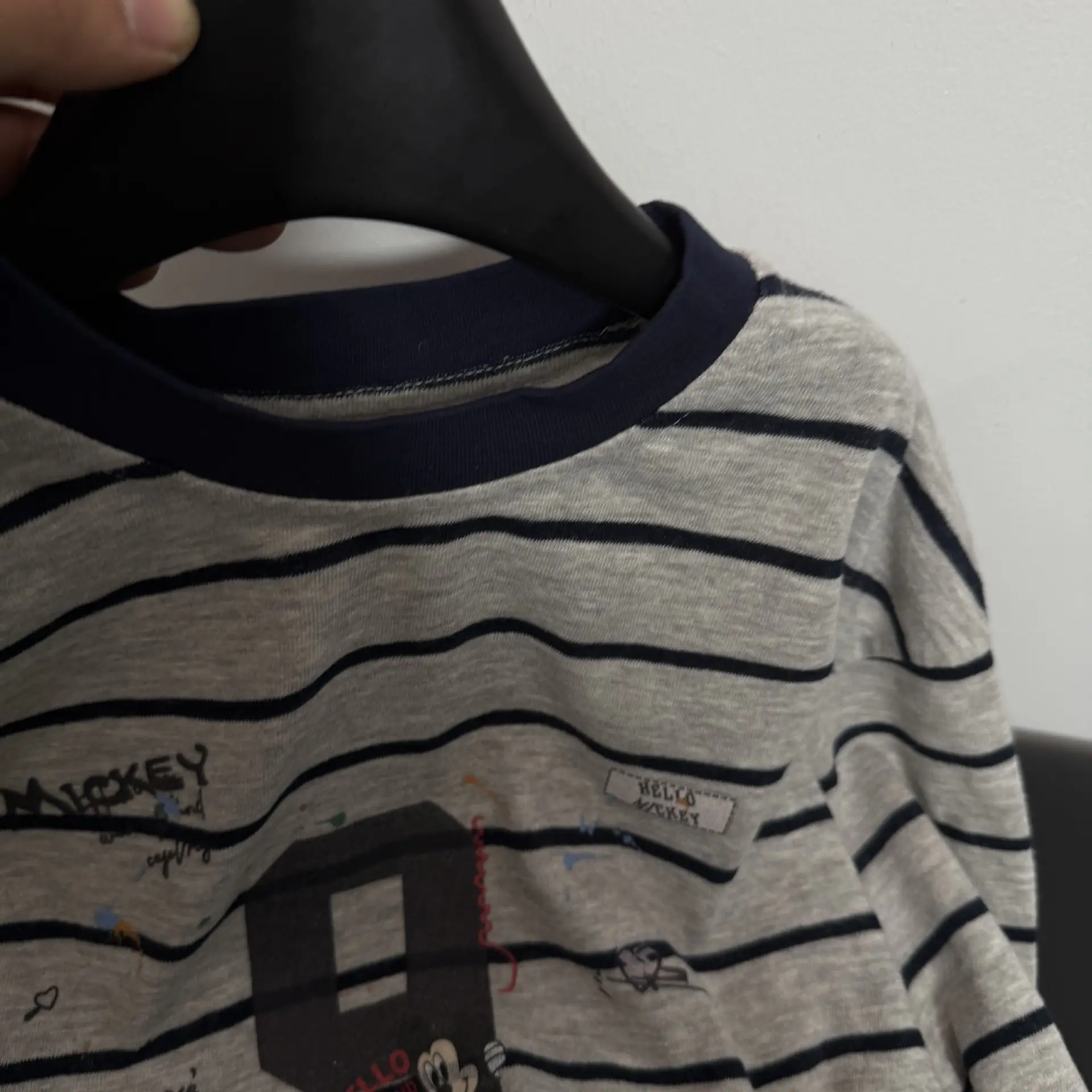 Girls Striped Mickey Print Top Shirt Grey â feature 1