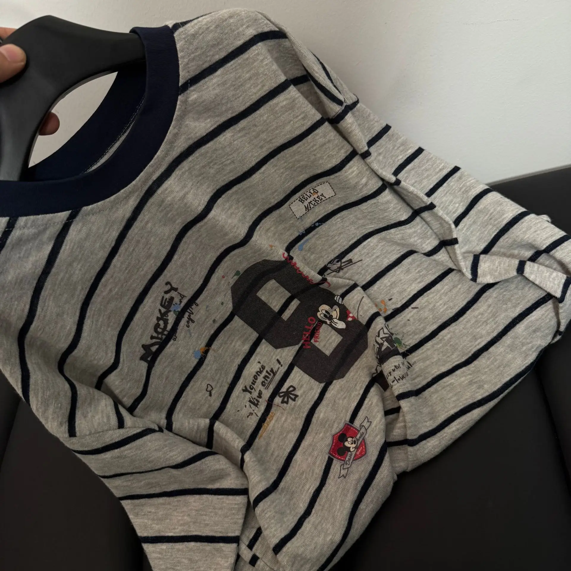 Girls Striped Mickey Print Top Shirt Grey â feature 10
