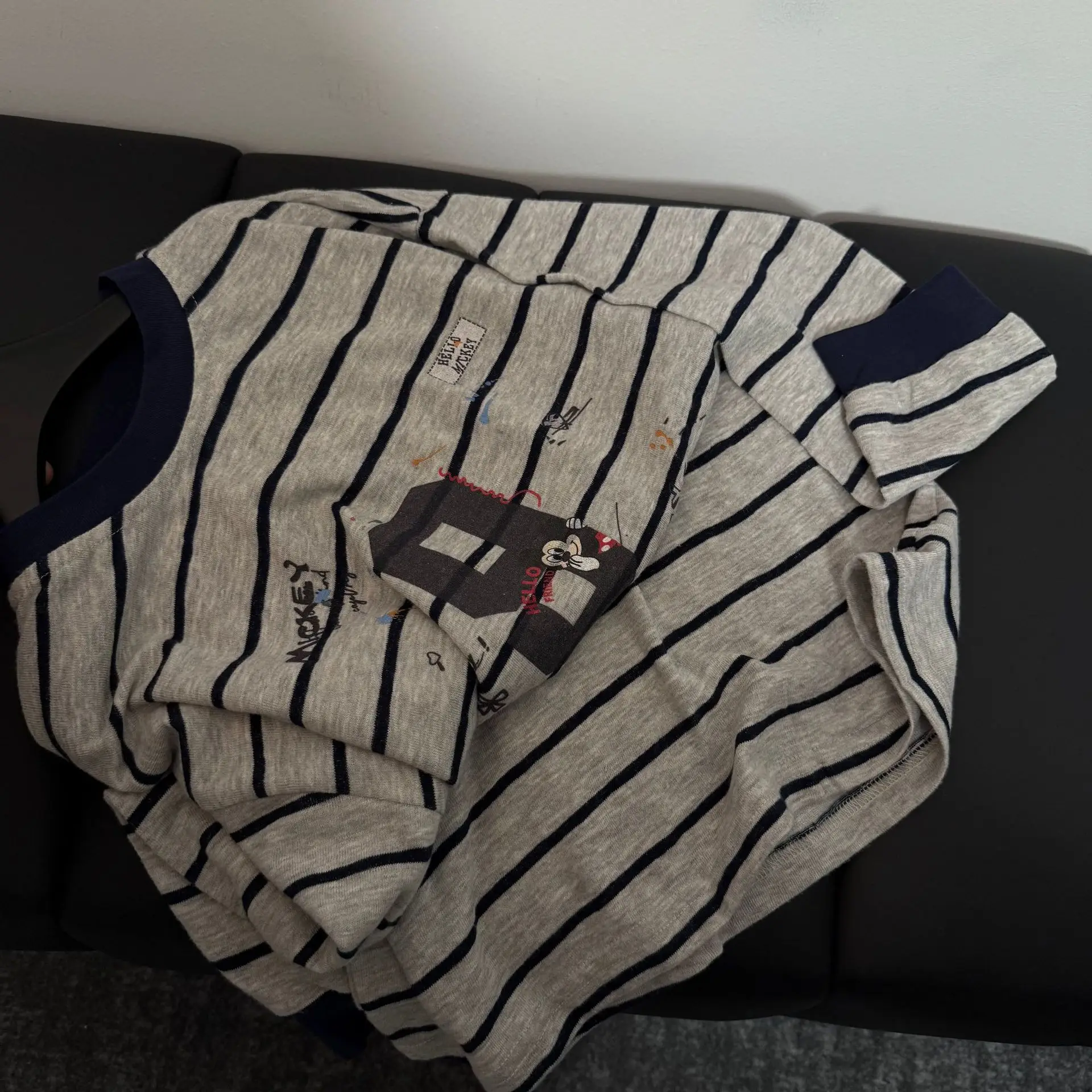 Girls Striped Mickey Print Top Shirt Grey â feature 11