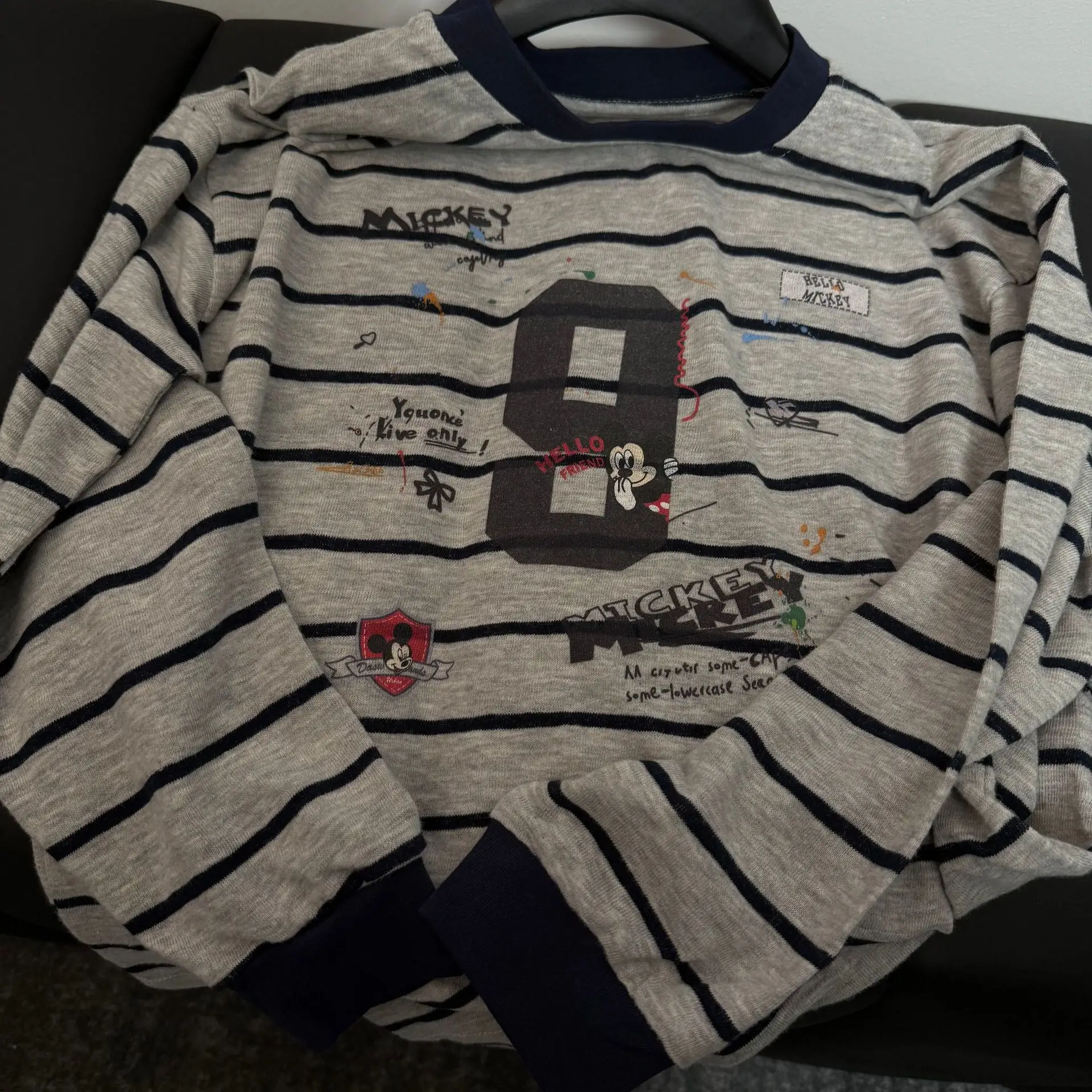 Girls Striped Mickey Print Top Shirt Grey â feature 12