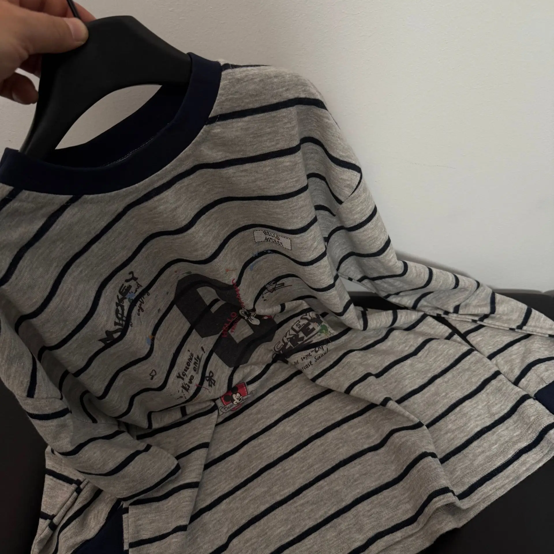 Girls Striped Mickey Print Top Shirt Grey â feature 14