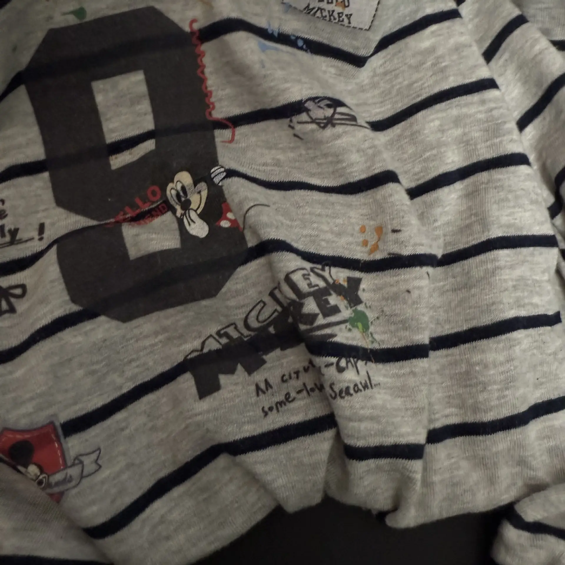 Girls Striped Mickey Print Top Shirt Grey â feature 3