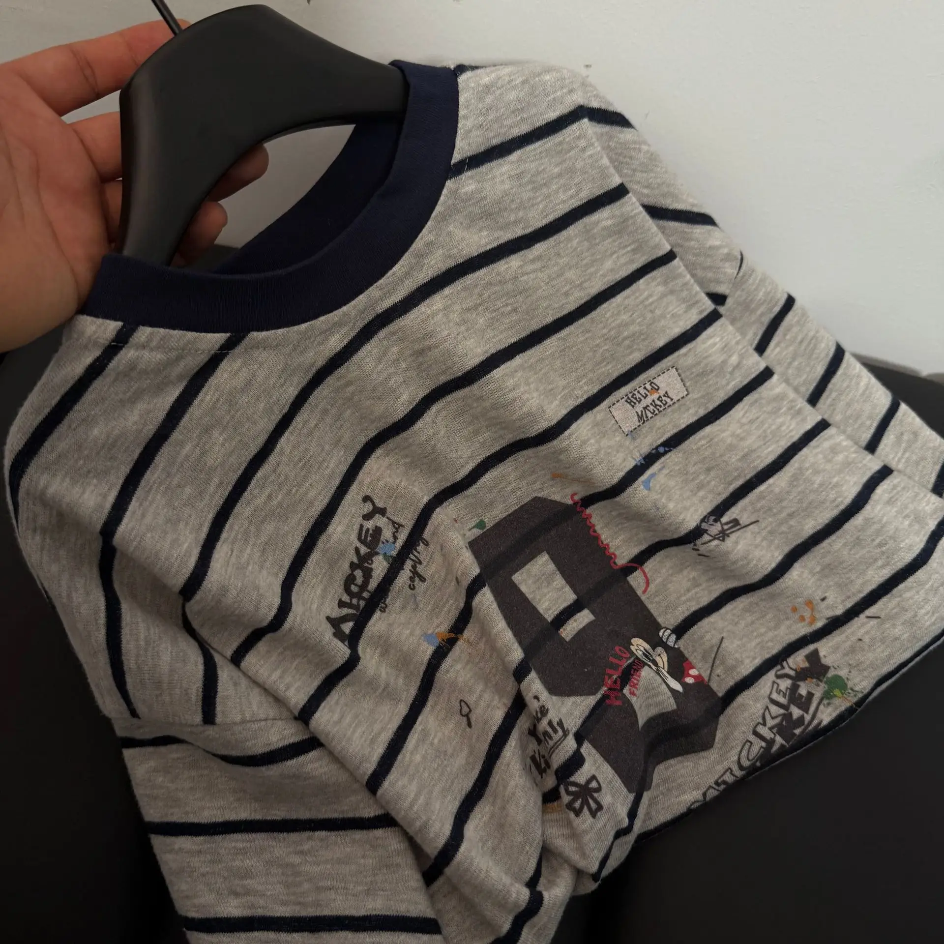 Girls Striped Mickey Print Top Shirt Grey â feature 5