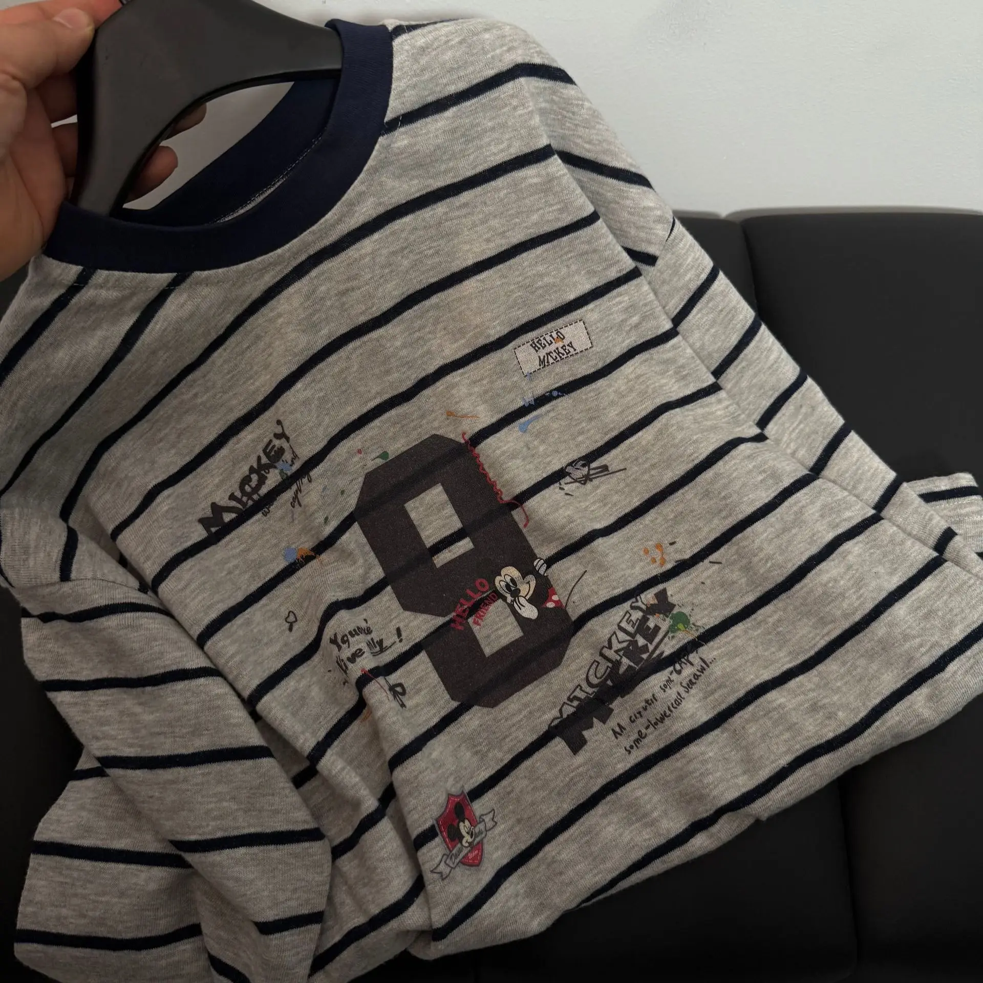 Girls Striped Mickey Print Top Shirt Grey â feature 6