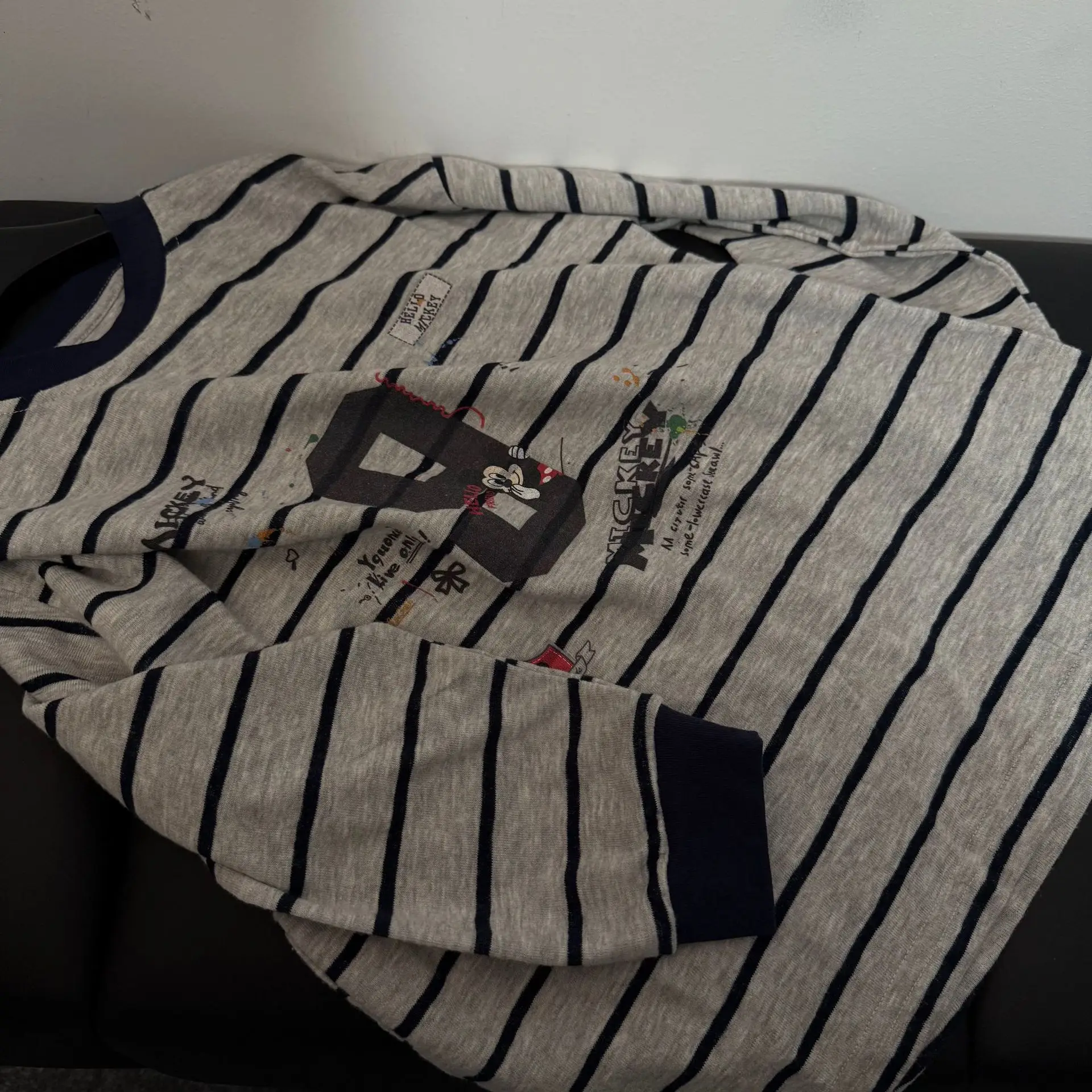 Girls Striped Mickey Print Top Shirt Grey â feature 7
