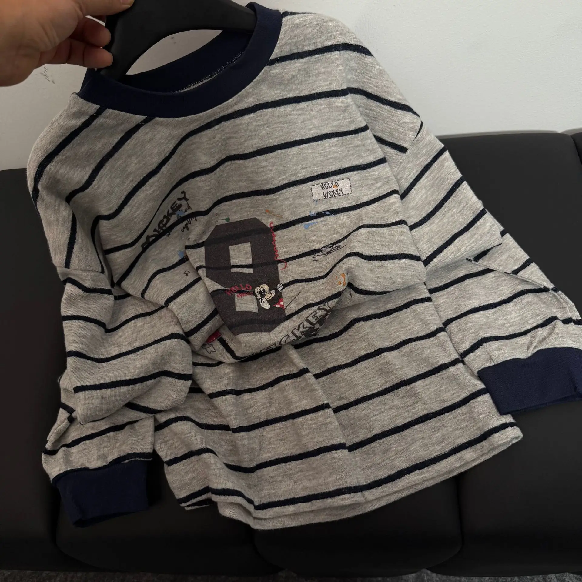 Girls Striped Mickey Print Top Shirt Grey â feature 8