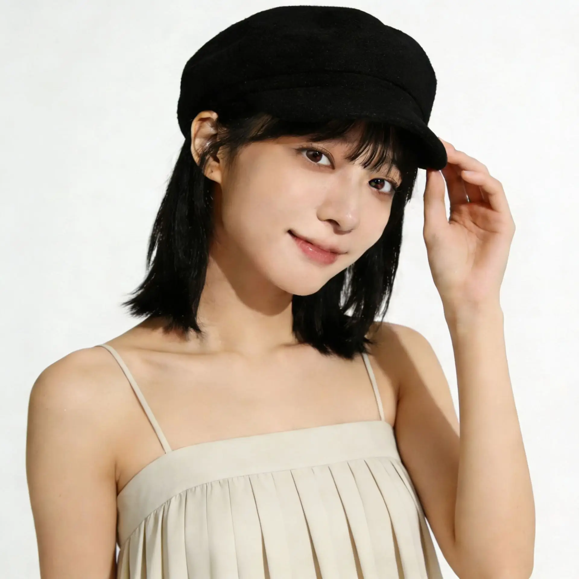 Black Wool Face Beret for Women Autumn Winter Fedora