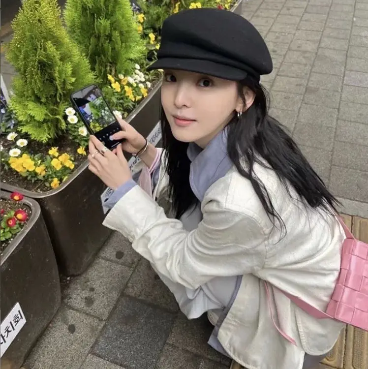 Black Wool Face Beret for Women Autumn Winter Fedora