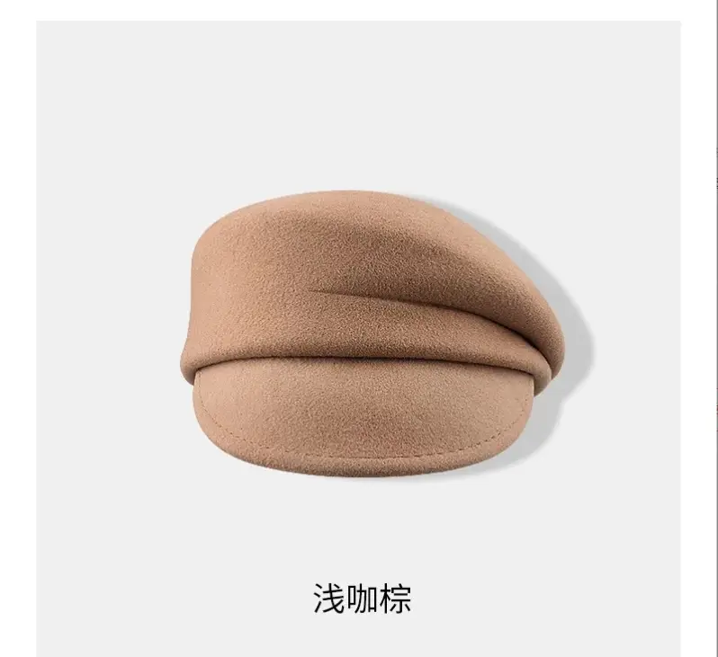 Black Wool Face Beret for Women Autumn Winter Fedora