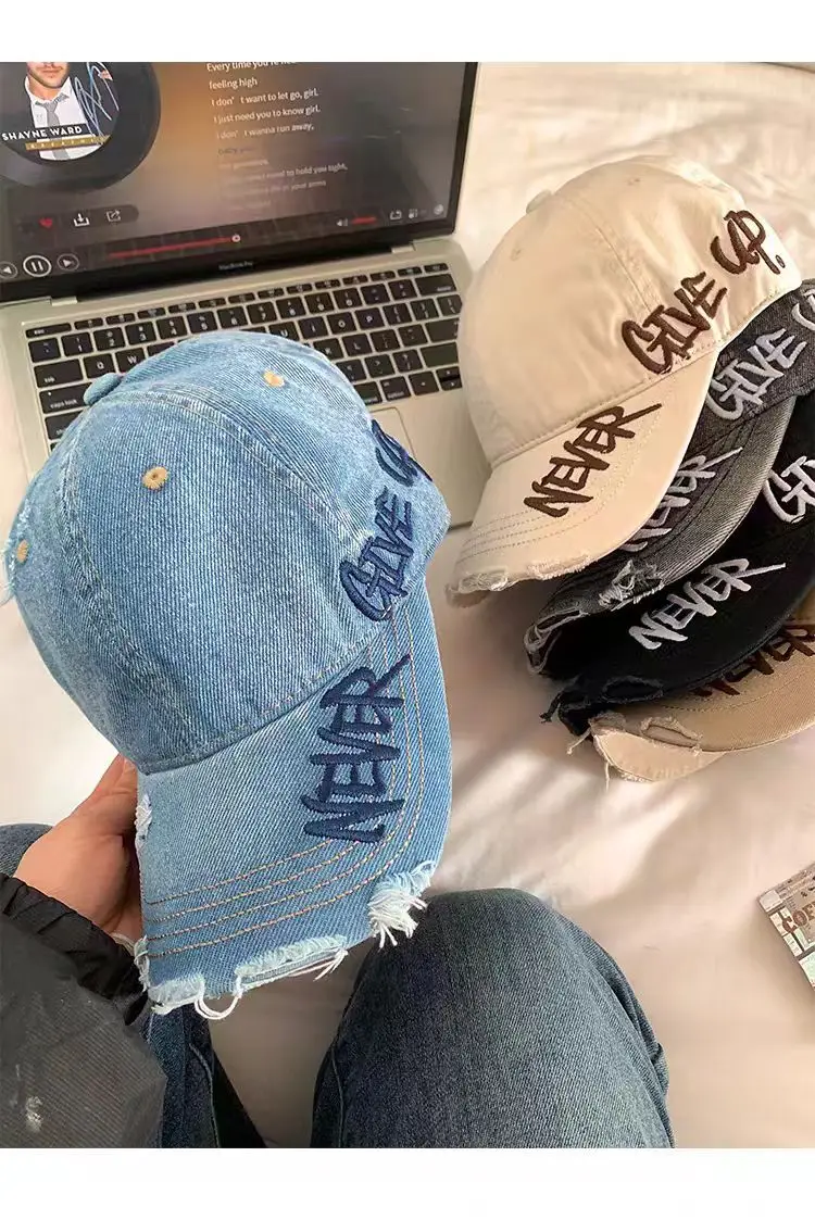 Women Maroon Distressed Cap with "NEVER" Embroidery 12cm — feature 8