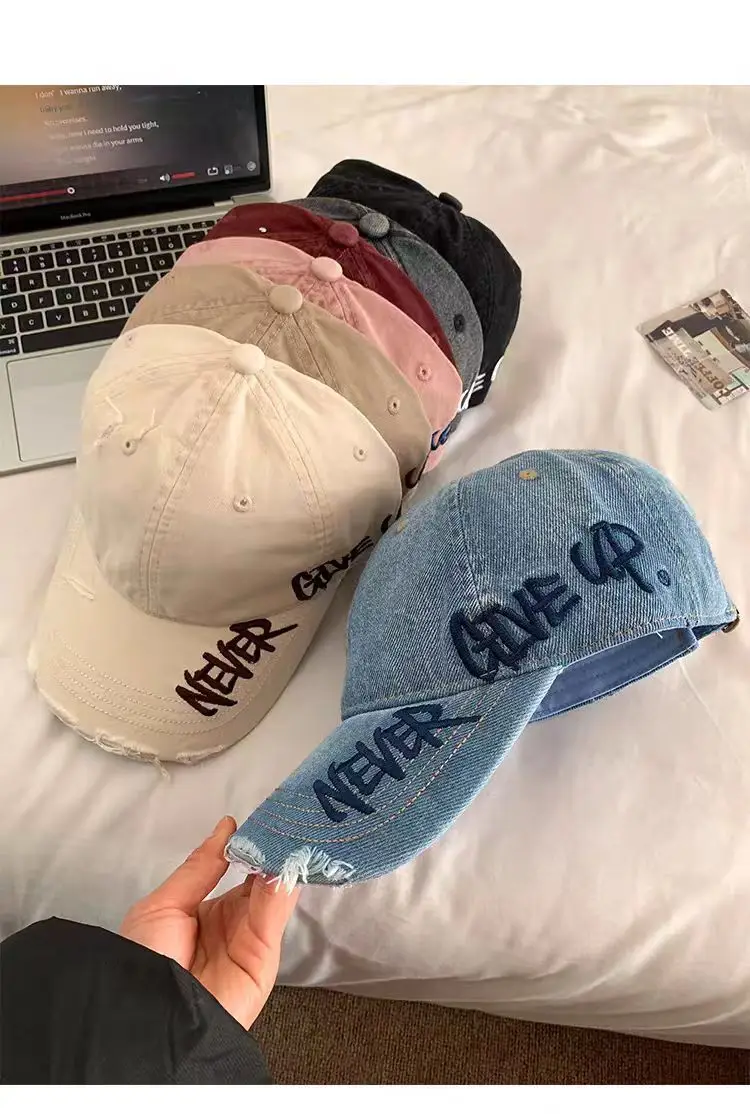 Women Maroon Distressed Cap with "NEVER" Embroidery 12cm — feature 9