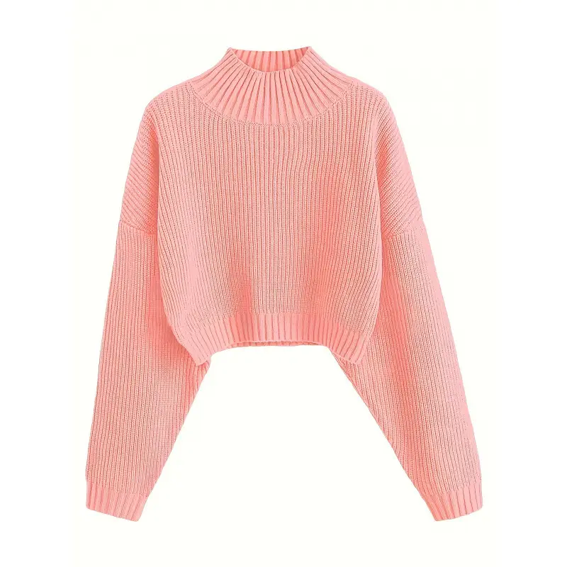Pink Knitted Cropped Pullover Women's Shirt - Image 4