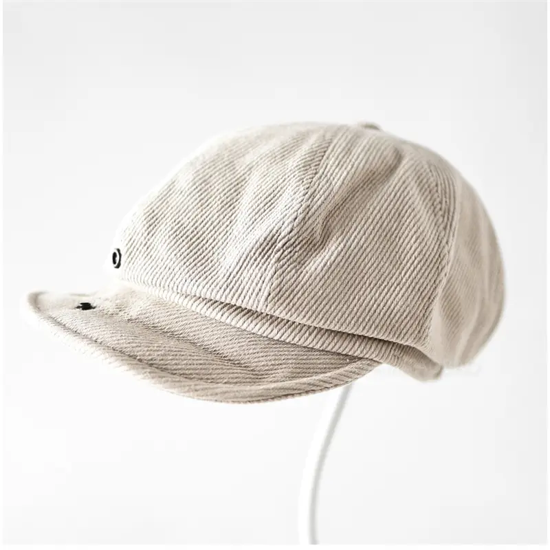Brown Corduroy Hidden Button Cap Unisex British Style