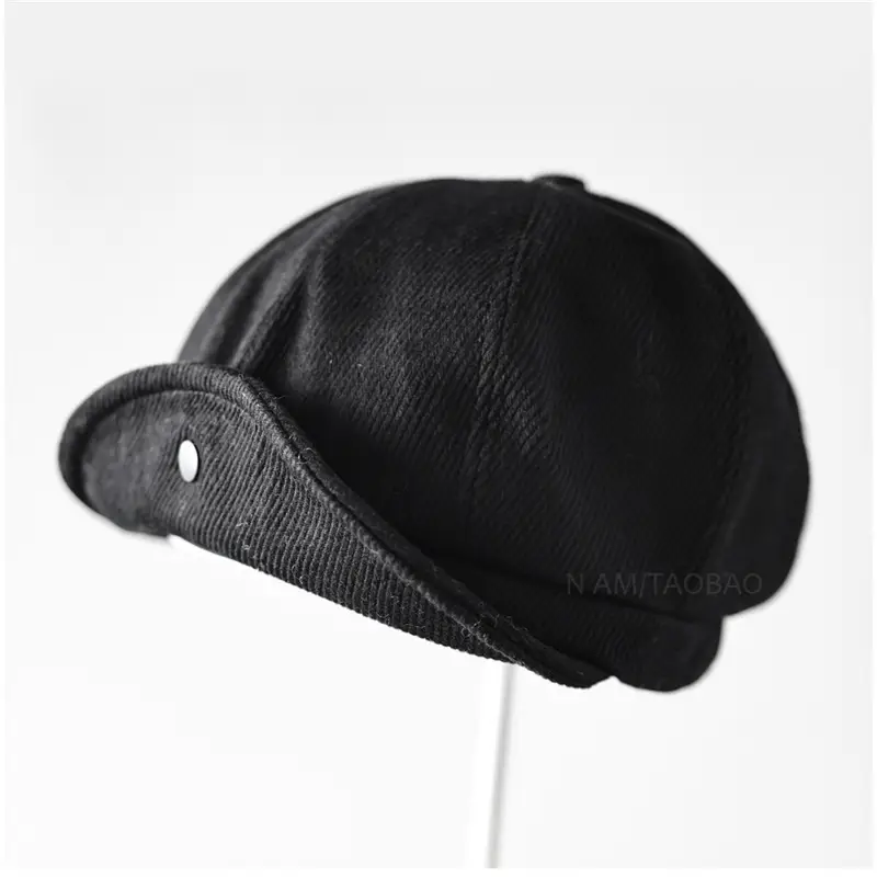 Brown Corduroy Hidden Button Cap Unisex British Style
