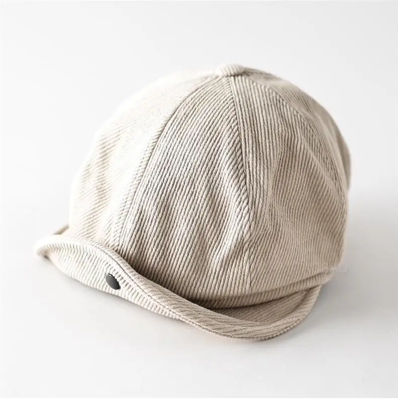 Brown Corduroy Hidden Button Cap Unisex British Style — feature 10