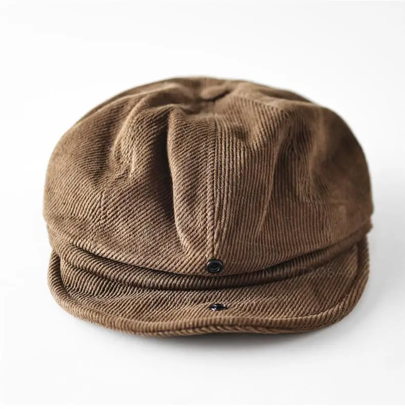 Brown Corduroy Hidden Button Cap Unisex British Style — feature 11