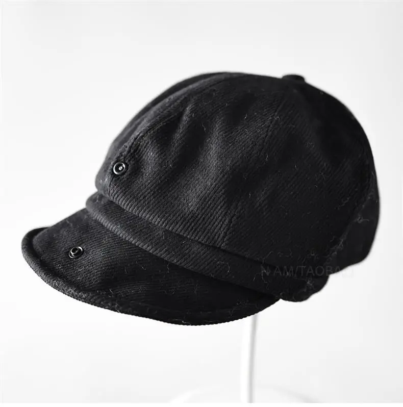 Brown Corduroy Hidden Button Cap Unisex British Style — feature 2