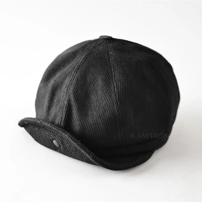 Brown Corduroy Hidden Button Cap Unisex British Style — feature 3