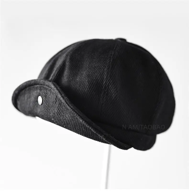 Brown Corduroy Hidden Button Cap Unisex British Style — feature 6