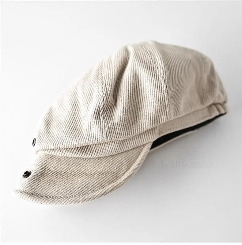 Brown Corduroy Hidden Button Cap Unisex British Style — feature 8