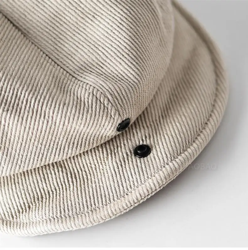 Brown Corduroy Hidden Button Cap Unisex British Style — feature 9