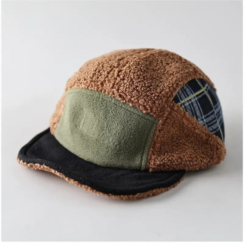 Purple Wool Five Panel Patchwork Cap for Men - Image 3
