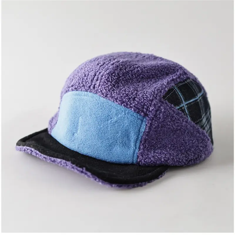Purple Wool Five Panel Patchwork Cap for Men - Image 5