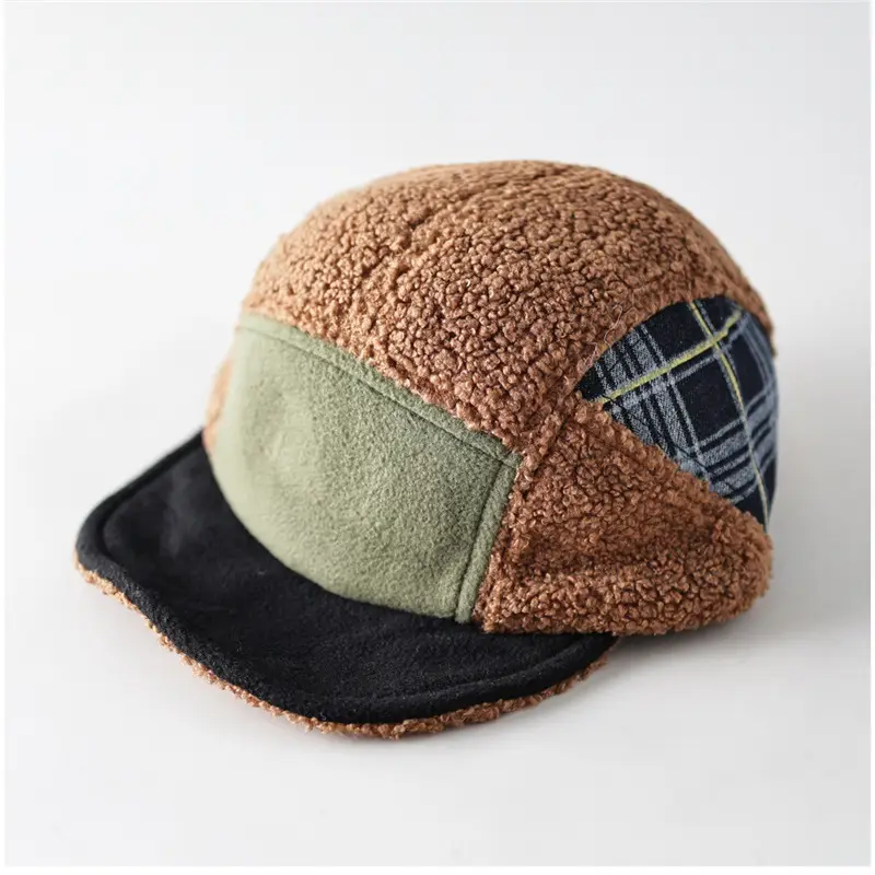 Purple Wool Five Panel Patchwork Cap for Men - Image 6