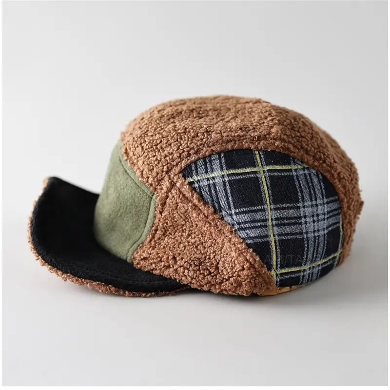 Purple Wool Five Panel Patchwork Cap for Men - Image 7