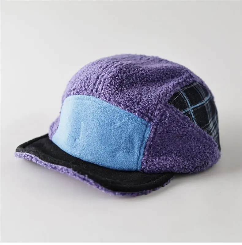Purple Wool Five Panel Patchwork Cap for Men — feature 1