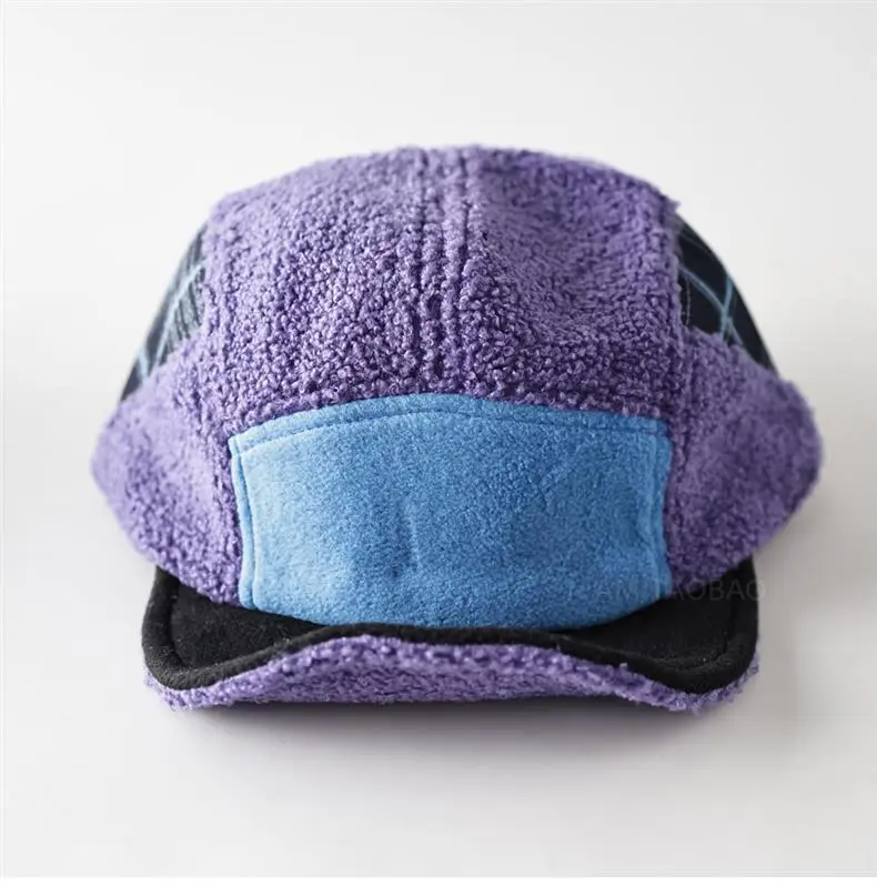 Purple Wool Five Panel Patchwork Cap for Men — feature 3