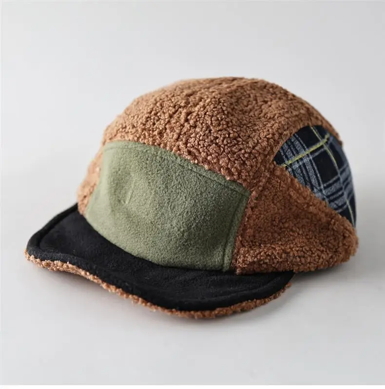 Purple Wool Five Panel Patchwork Cap for Men — feature 5