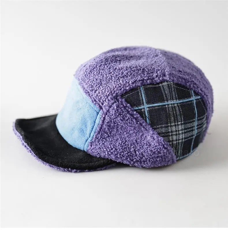 Purple Wool Five Panel Patchwork Cap for Men — feature 8