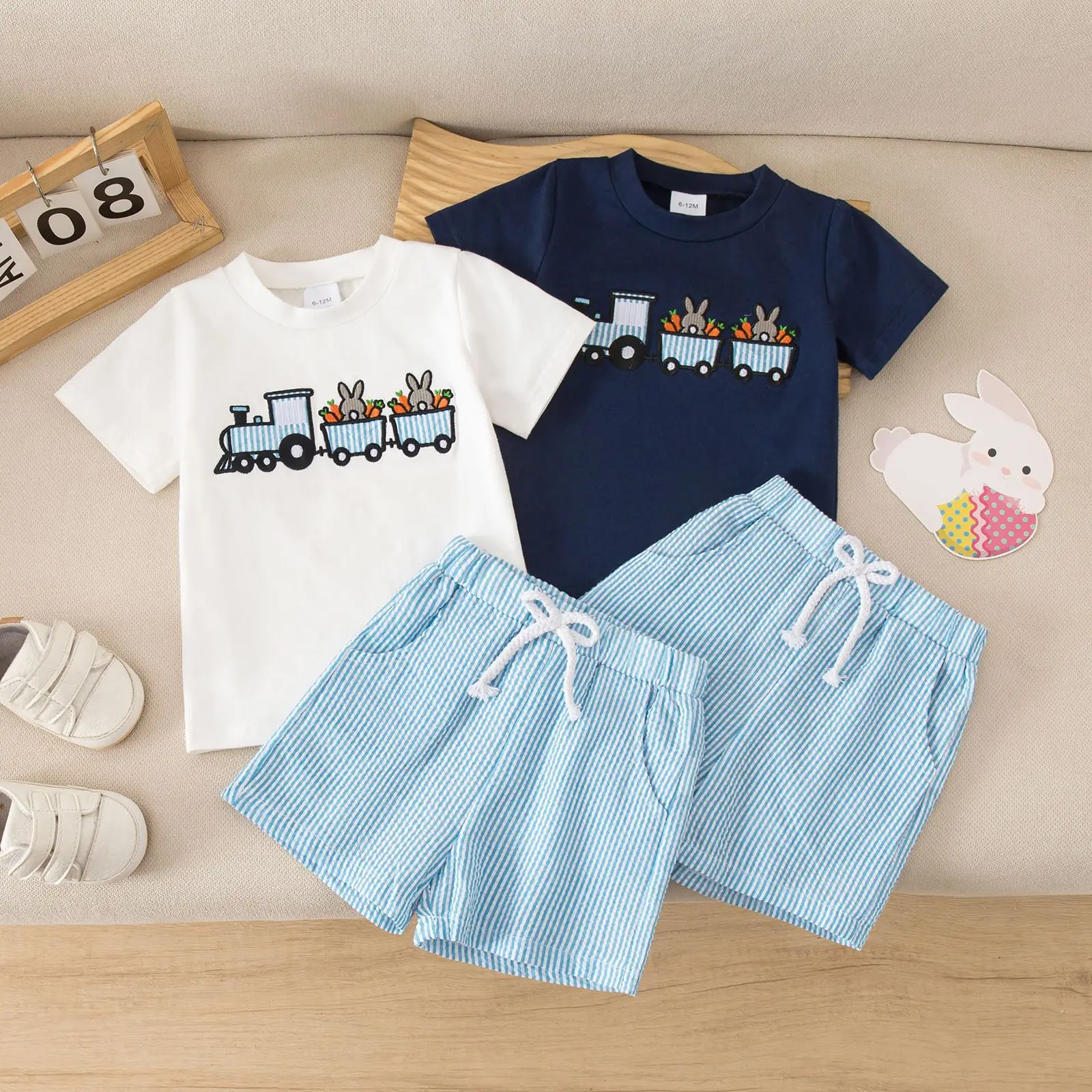 Foreign Trade Boys Easter Suit Carrot Embroidered Shorts Set — feature 3