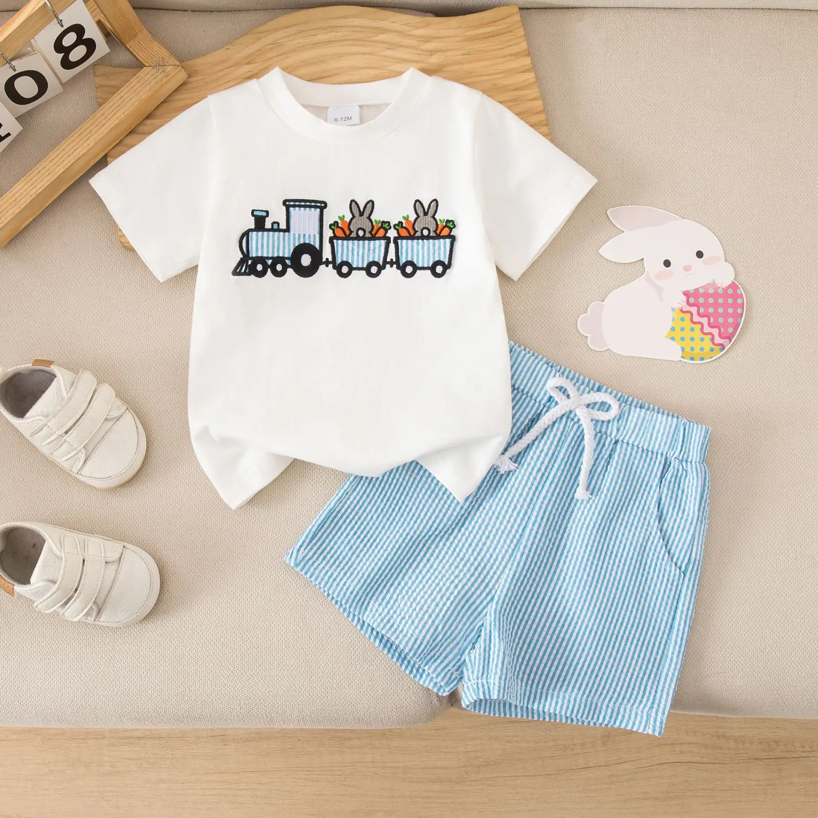Foreign Trade Boys Easter Suit Carrot Embroidered Shorts Set — feature 4