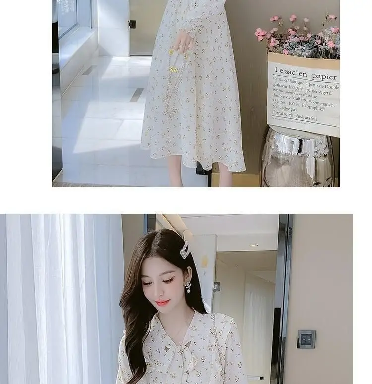 French Floral Dress for Women Spring New Goddess Style Korean Style Soft Wind Waist Slimming Date Chiffon Long Skirt — feature 10