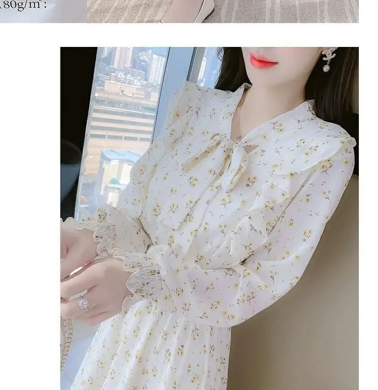 French Floral Dress for Women Spring New Goddess Style Korean Style Soft Wind Waist Slimming Date Chiffon Long Skirt — feature 14