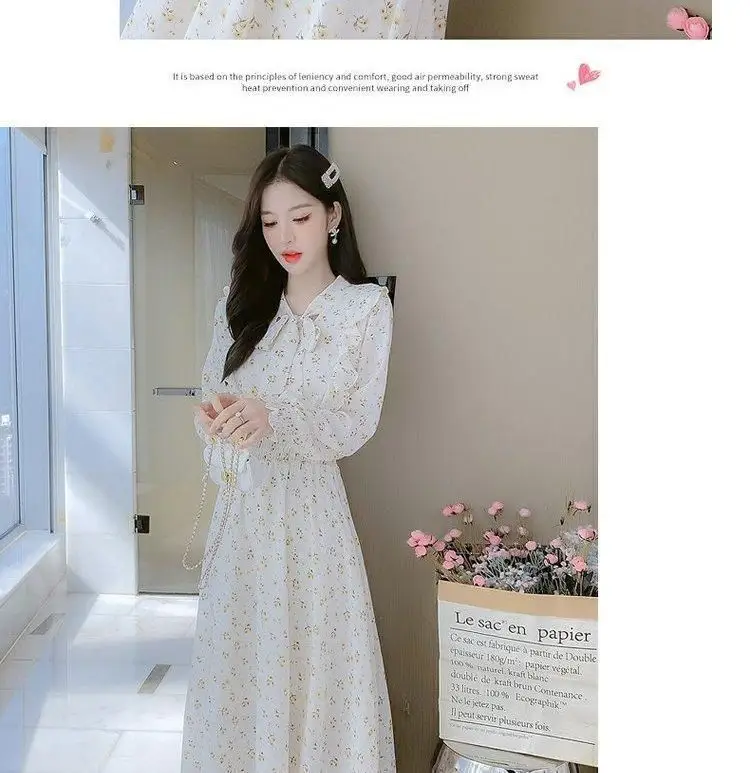 French Floral Dress for Women Spring New Goddess Style Korean Style Soft Wind Waist Slimming Date Chiffon Long Skirt — feature 15