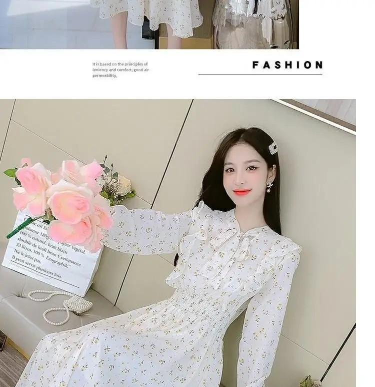 French Floral Dress for Women Spring New Goddess Style Korean Style Soft Wind Waist Slimming Date Chiffon Long Skirt — feature 16