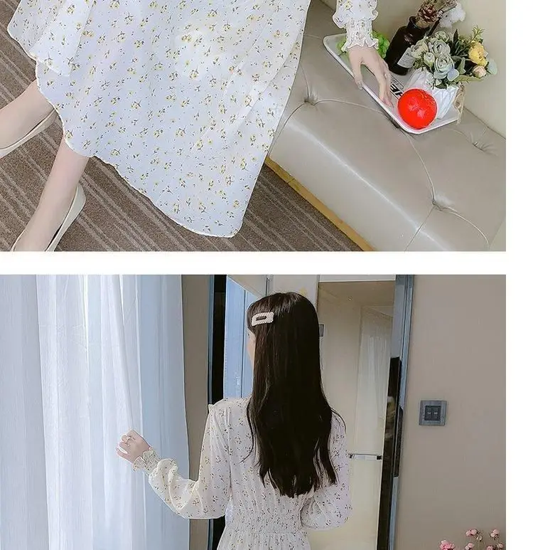 French Floral Dress for Women Spring New Goddess Style Korean Style Soft Wind Waist Slimming Date Chiffon Long Skirt — feature 17