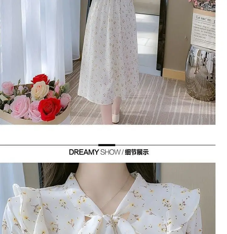 French Floral Dress for Women Spring New Goddess Style Korean Style Soft Wind Waist Slimming Date Chiffon Long Skirt — feature 18
